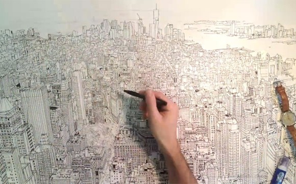 วีดีโอวาดภาพเมือง Manhattan ด้วยมือเปล่า